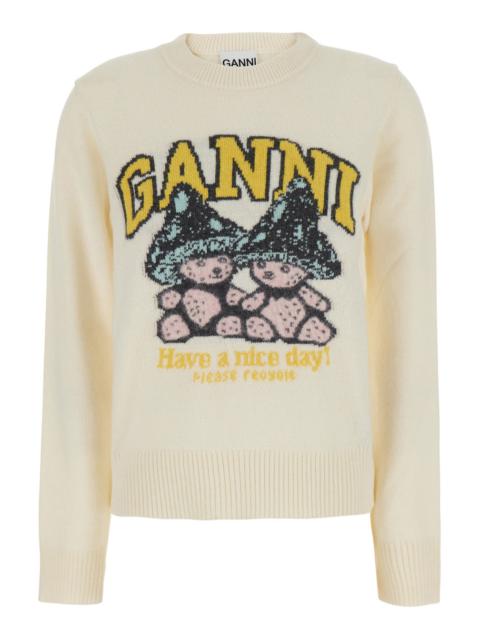 GANNI Ganni Women Sweater With Mushroom Graphic In White Wool For Women