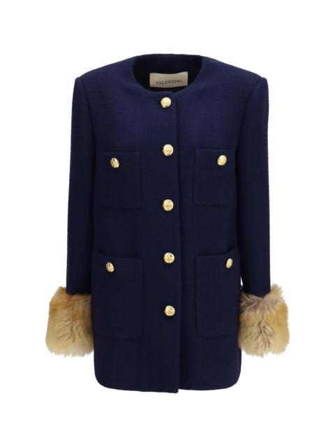 Valentino Valentino Wool Tweed Caban Coat Sad Navy