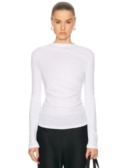 Enza Costa Cashmere Jersey Draped Long Sleeve Crewneck Top