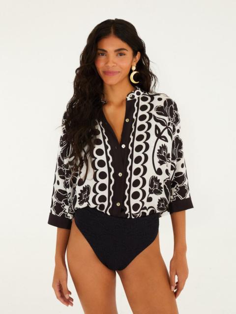 FARM RIO Off-White Floral Arabesque Buttoned Shirt