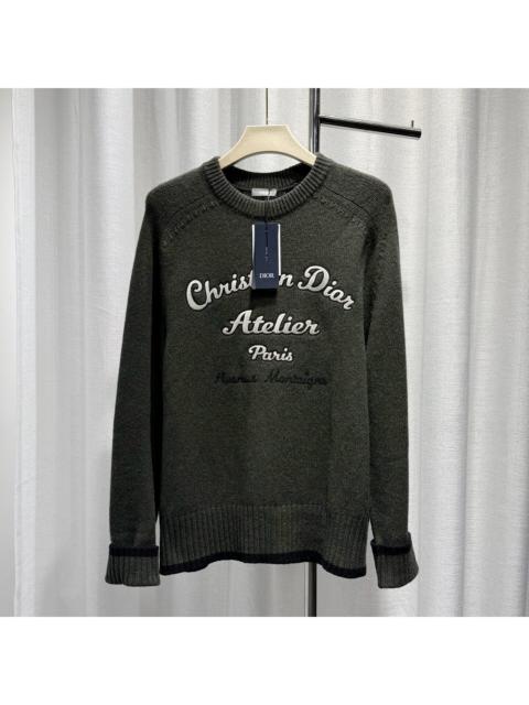 Dior Dior Long Sleeve Embroidered Logo Wool Green Knit Sweater