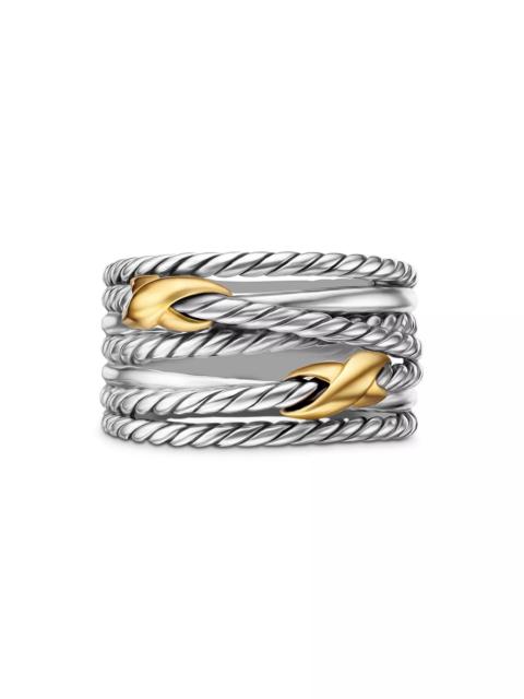 DAVID YURMAN Double X Crossover Ring in Sterling Silver with 18K Yellow Gold, 13mm
