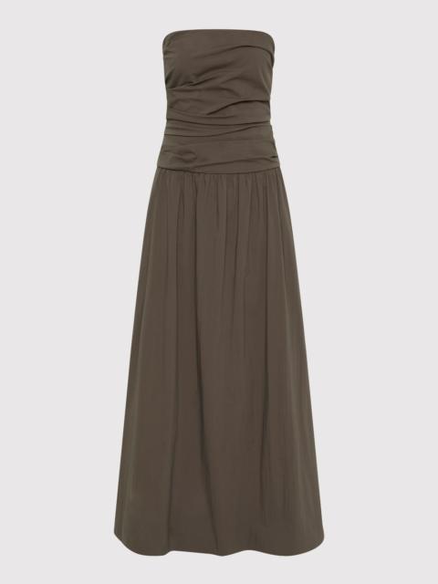 ST. AGNI Gathered Strapless Tie Back Dress - Khaki
