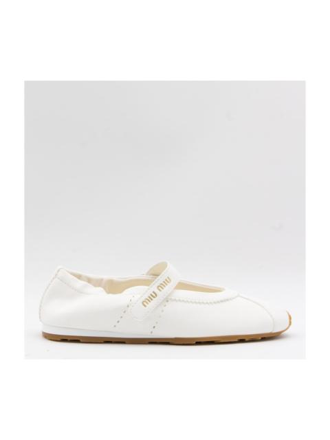 Miu Miu Ivory Leather Plume Flats