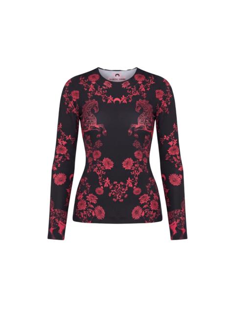 Marine Serre HORSES PRINTED JERSEY LONG SLEEVES CREWNECK TOP