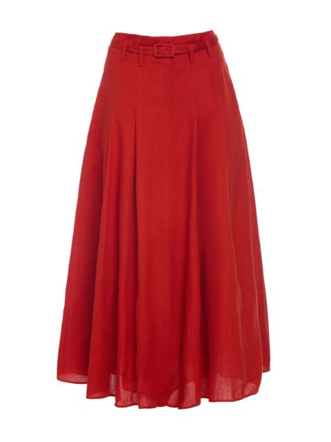 GABRIELA HEARST Dugald Pleated Midi Skirt in Antelope Orange Aloe Linen