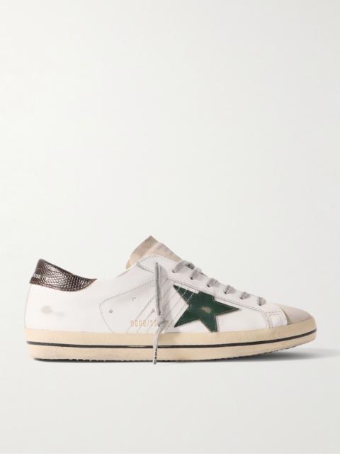 Golden Goose Super-Star Distressed Leather and Suede Sneakers White