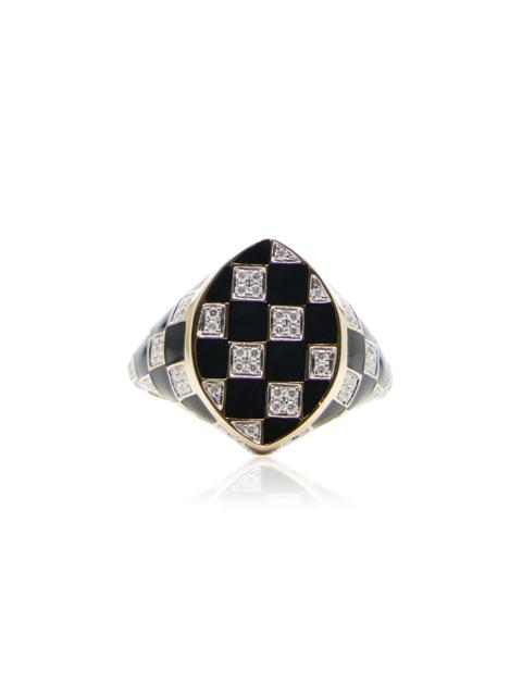 Yvonne Léon 9k Gold Diamond Enamel Ring black/white