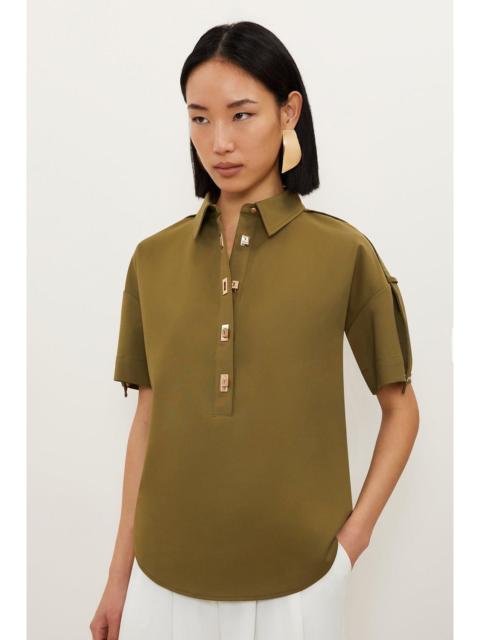 KAREN MILLEN Techno Cotton Woven Short Sleeve Hardwear Detail Shirt