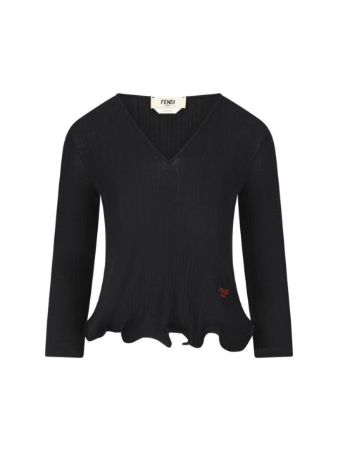 FENDI Fendi V-neck T-shirt In Virgin Wool