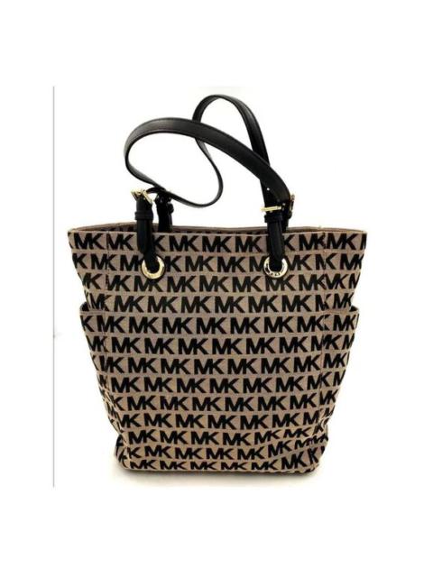 Other Designers Michael Kors Jet Set Large Tote Bag Tan/Black Monogram Jacquard Leather