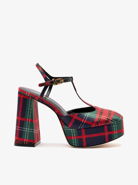 Larroudé Pixie Pump In Red Tartan Satin