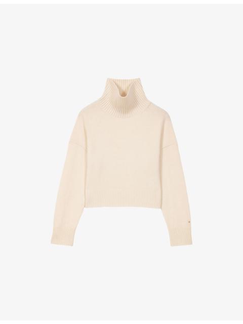 maje High-Neck Relaxed-Fit Stretch-Cashmere Jumper