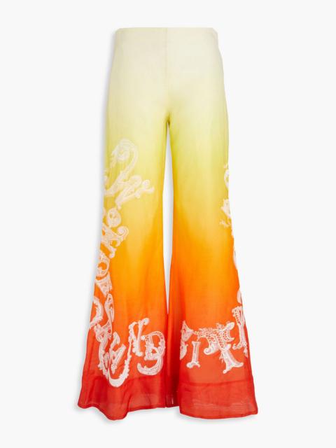 Zimmermann Embroidered dégradé linen and silk-blend flared pants