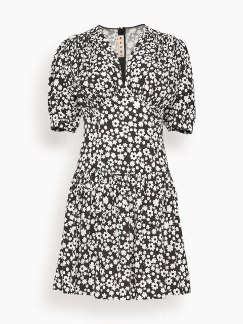 Marni Pop Fields Motif Satin Dress in Black and White