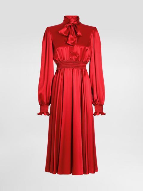 Dolce & Gabbana Silk satin shirt dress with pussy-bow