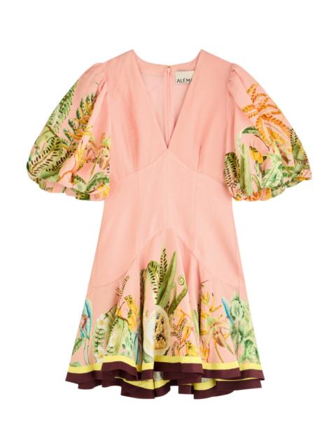 ALÉMAIS Alemais Papaya Printed Flax-blend Mini Dress