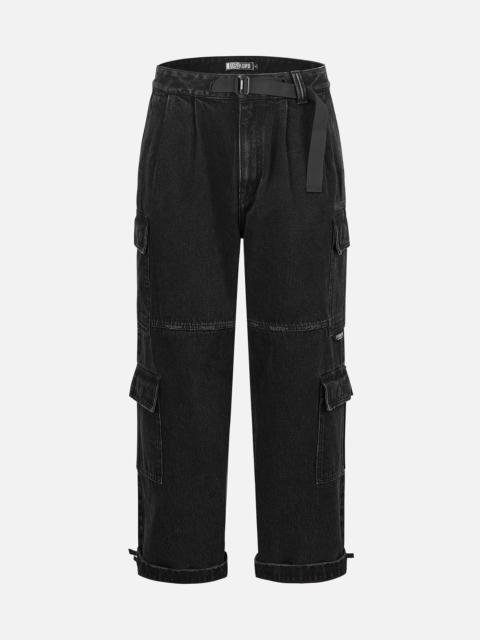 EVISU Two Tone Distressed Oversized Cargo Pants