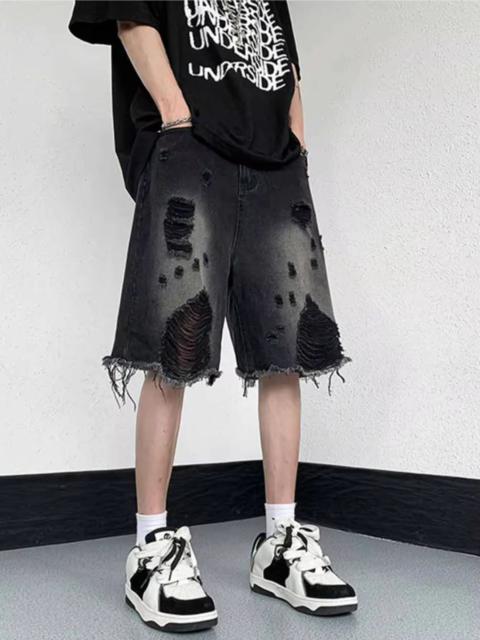 Japanese Brand - Retro style loose high street ripped denim shorts