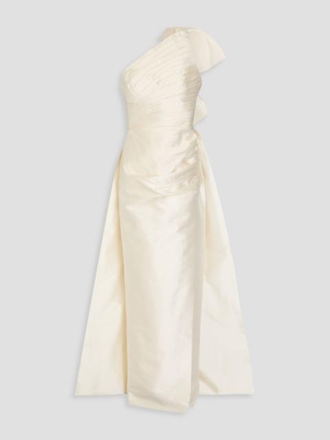 RACHEL GILBERT One-shoulder bow-detailed wool and silk-blend mikado gown