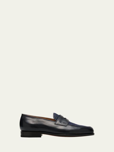 John Lobb Men's Lopez Denim and Leather Penny Loafers