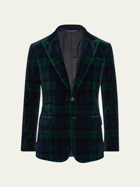 Men's Kent Hand-Tailored Plaid Velvet Sport Coat