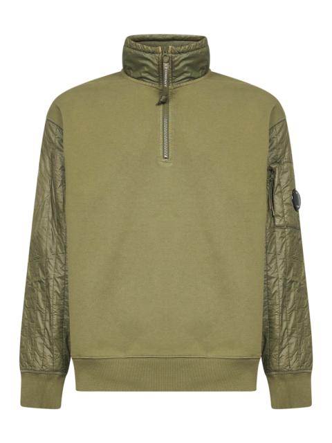 C.P. Company Green Diagonal Raised Fleece Mixed half-zip sweatshirt