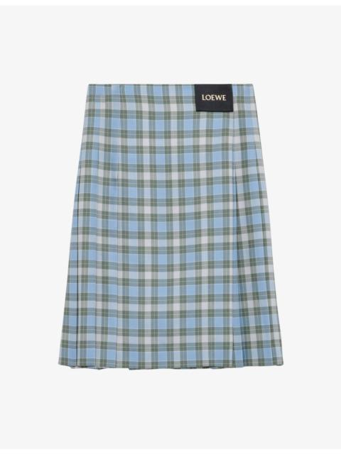 Loewe Pleated Check Wool-Blend Midi Skirt