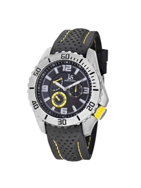 Other Designers Joshua and Sons Multi-Function Black and Yellow Silicone Strap Men's Watch JS53YL