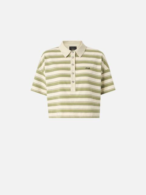 PINKO CROPPED STRIPED JERSEY POLO WITH STRUCTURED COLLAR