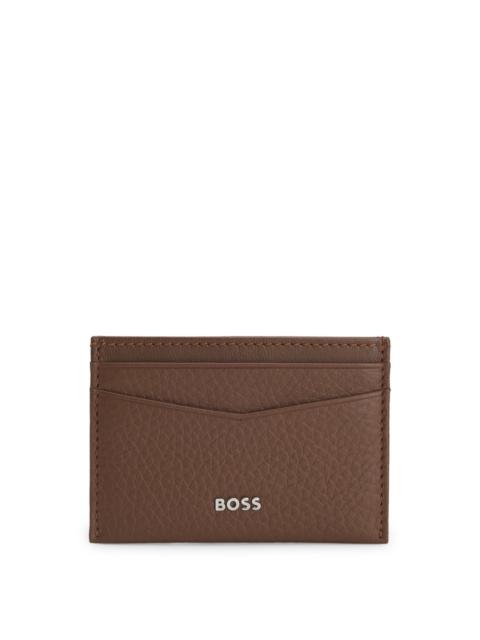 BOSS CARD HOLDER IN GRAINED LEATHER WITH METALLIC LOGO LETTERING