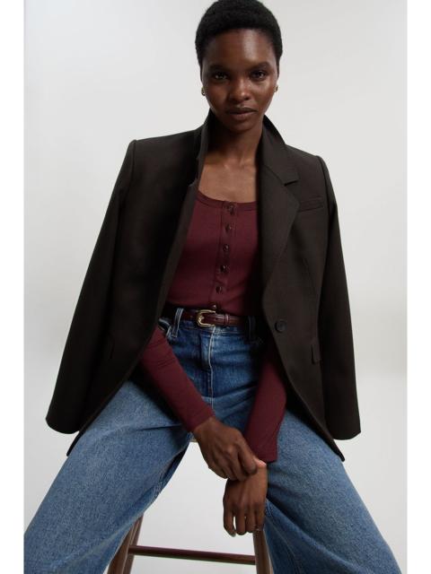 KAREN MILLEN Viscose Rib Button Up Scoop Neck Long Sleeve Bodysuit