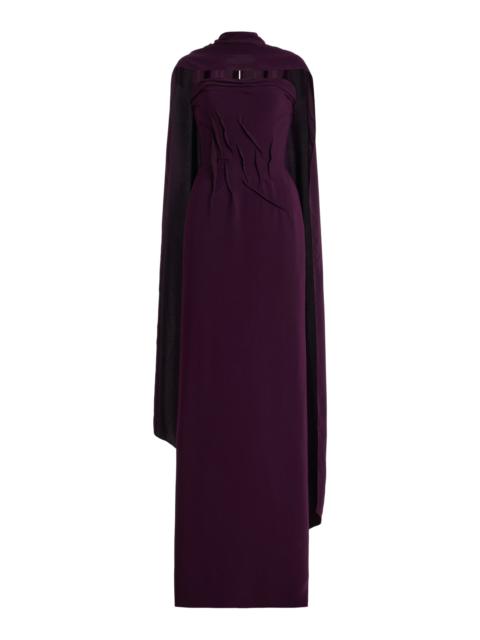 MARMAR HALIM Hand-Sculpted Crepe Cape Gown purple