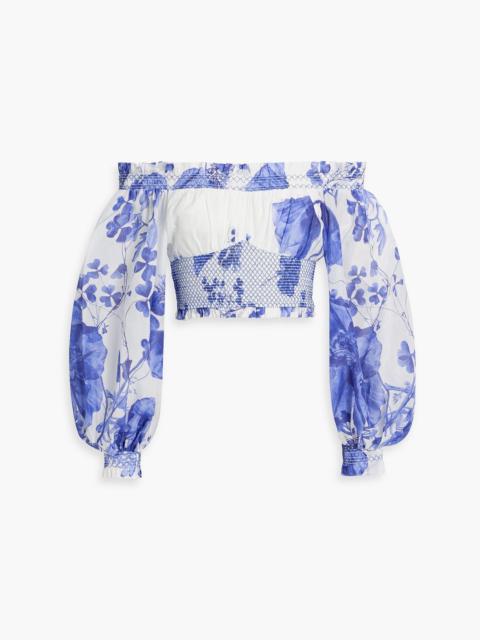 Charo Ruiz Diony cropped off-the-shoulder floral-print cotton-voile top