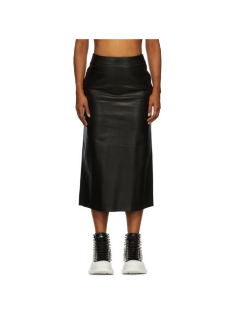Alexander McQueen Black Leather Midi Skirt