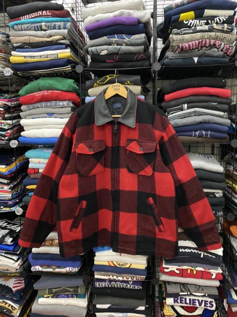 Other Designers Vintage - VINTAGE LINCOLN by TERASHIMA FLANNEL JACKET LEATHER COLLAR