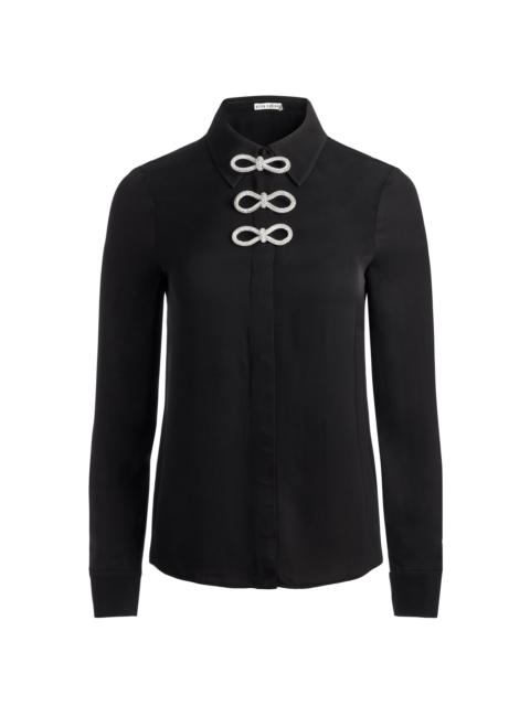 Alice + Olivia WILLA PLACKET TOP WITH EMBELLISHED BOW DETAIL