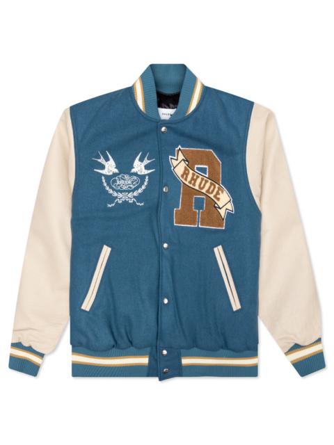 Rhude SPARROW VARSITY JACKET - SLATE/CREAM