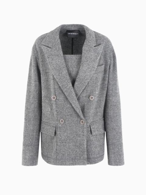 EMPORIO ARMANI Double-breasted mélange flannel wool-blend jacket with a bib front