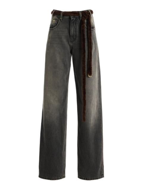 DARKPARK Lu Fur-Trimmed Rigid High-Rise Straight-Leg Jeans grey