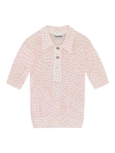 GANNI Sheer Cotton Printed Polo
