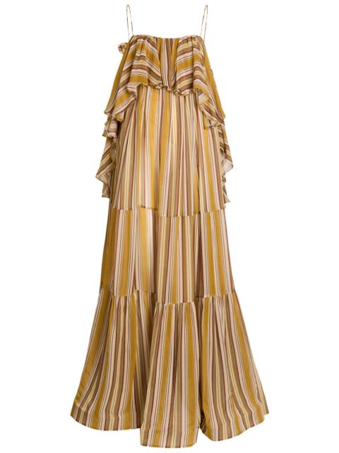 Zimmermann Zimmermann Rebellion Bohemian Striped Ruffled Chiffon Maxi Dress