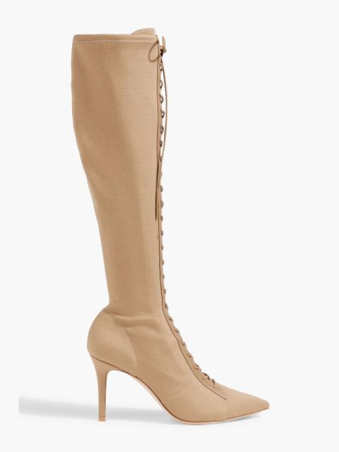 Gianvito Rossi Lace-up leather-trimmed twill knee boots