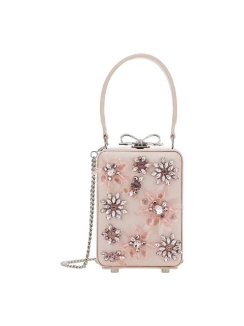 self-portrait Self-Portrait Pink Clutch Bag With All-Over Floral Details And Metallic Bow In Satin Woman