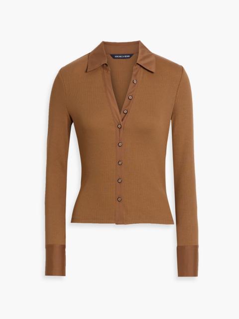 VERONICA BEARD Scottie poplin-trimmed ribbed Pima cotton-blend shirt