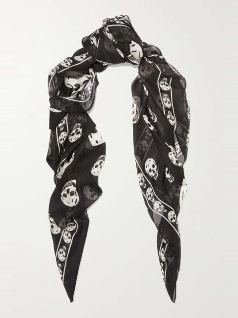 Printed silk-chiffon scarf Black