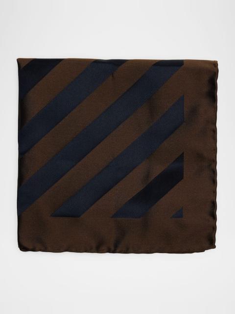 Brunello Cucinelli Men's Double-Face Wide Stripe Silk Pocket Square