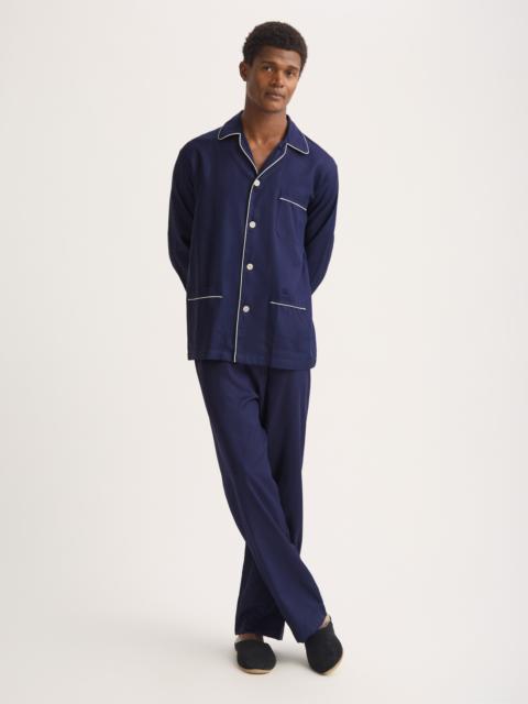 Derek Rose Men's Classic Fit Pyjamas Lombard 6 Cotton Jacquard Navy
