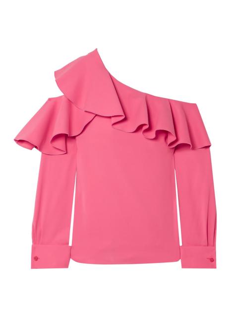 Oscar de la Renta Cutout ruffled silk-blend top