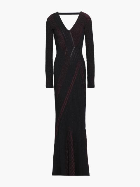 Roberto Cavalli Open-back metallic ribbed-knit gown